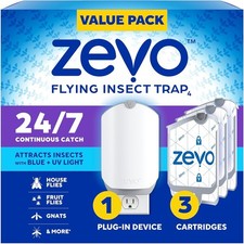 Zevo Flying Insect Trap  3 Refill Cartridges - Plug in Fly Trap,Blue  UV Light