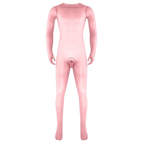 Men Unitard Glossy Bodysuit Sissy Jumpsuit Opening Sheath Bodystocking Opaque - Picture 123 of 128