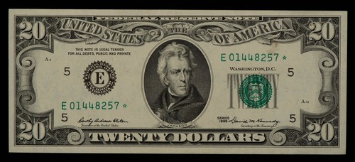FR 2067-E* $20 1969 Federal Reserve Note US - Star Note - AU+ - SKU-CA1418 - Picture 1 of 2