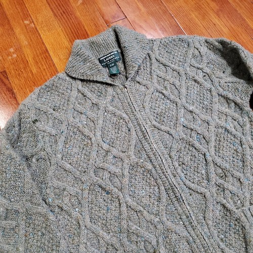 Vintage Lauren Ralph Lauren Fisherman Hand Knit Wool Zip Sweater Green M Petite - Bild 5 von 12