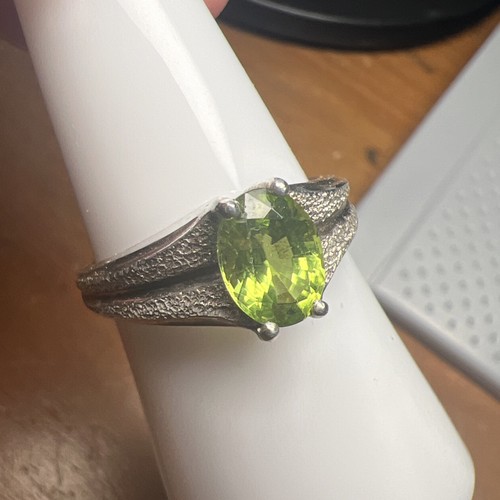 Vintage Green Peridot Sterling Silver Ring Size 7 - Picture 8 of 12