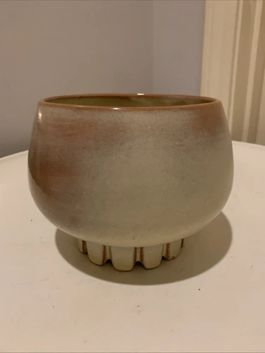 Vintage Frankoma Pottery Planter Cogwheel 235 MCM Bowl Prairie Brown Cream