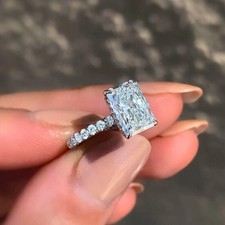 Real 14K White Solid Gold 3.00 Ct Moissanite Radiant Cut Engagement Women's Ring