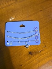 Set Of Three Claire's Ankle Bracelets, Silver, And Star Designs