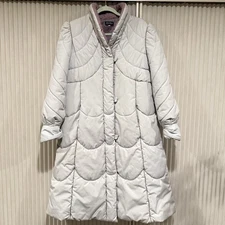 Vintage 80’s Puffer Coat Mod Maid Long Gray Mauve Dusty Rose Warm Zipper Button