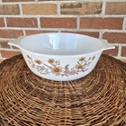 PYREX England Floral Opaque Glass Mixing Bowl White Orange Brown Pink