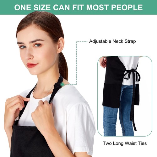 2 Pack 3 Pockets Adjustable Bib Apron Chef Kitchen Cooking Aprons for Women M... - 第 5/7 張圖片