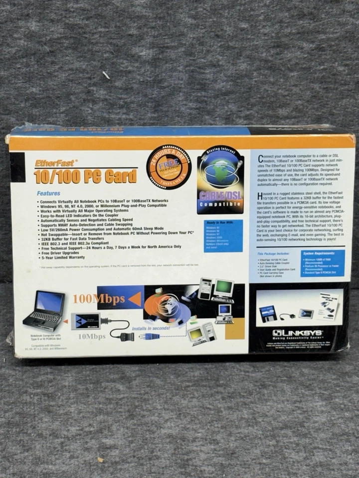 Linksys EtherFast 10/100 Integrated PC Card Model No. PCMPC100 Ver.2 NEW Sealed - Image 2 of 3