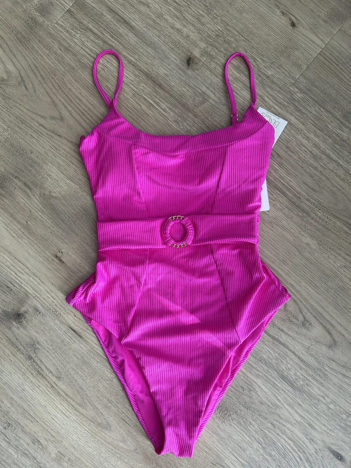 Traje de baño BECCA By Rebecca Virtue Makenna de una pieza rosa brillante para mujer talla mediana Foto 2 de 4