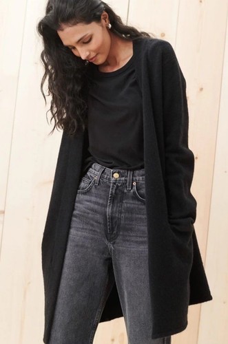 Cardigan cappotto maglione Jenni Kayne lana yak maglia elasticizzata aperto davanti nero taglia S - Foto 2 di 14