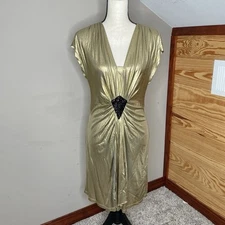 Trina Turk Liquid Gold Carrington Metallic Sequin Beaded V-Neck Dress 6 NWT