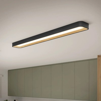 Artika Alton Flat Panel 48'' L x 6'' 5CCT LED Black & Wood Flat Panel Flush Mount