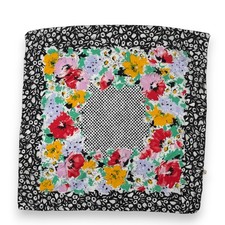 Vintage 80s 90s Avon Scarf Square Made In Italy Pretty Floral Black White Floral