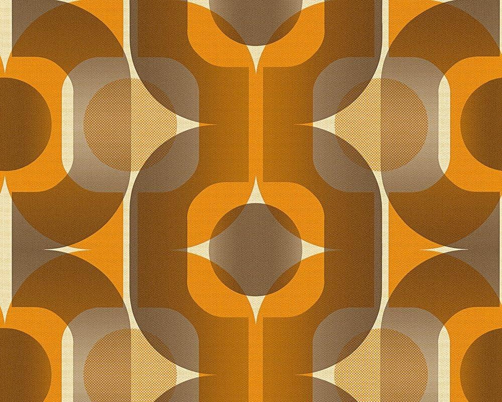 AS Creation Geometric Star 70s Retro Brown Orange Wallpaper Paste The Wall Vinyl