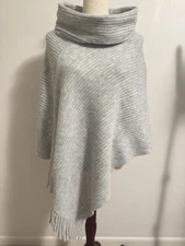 Chicos O/S Shawl Poncho Cowl Knit Gray Women’s 