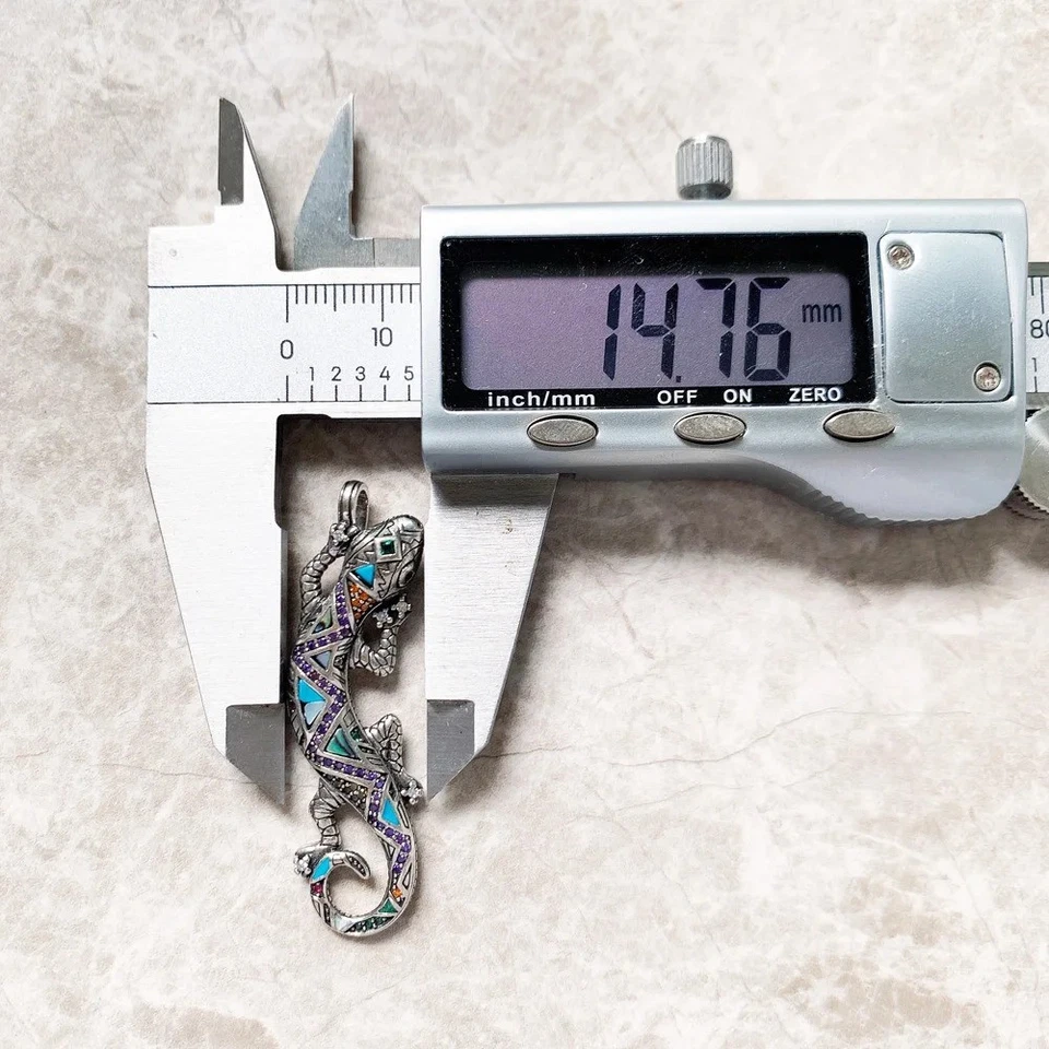 Colgante turquesa circonita cúbica multicolor lagarto plata de ley 925 1,8 pulgadas de largo Foto 3 de 4