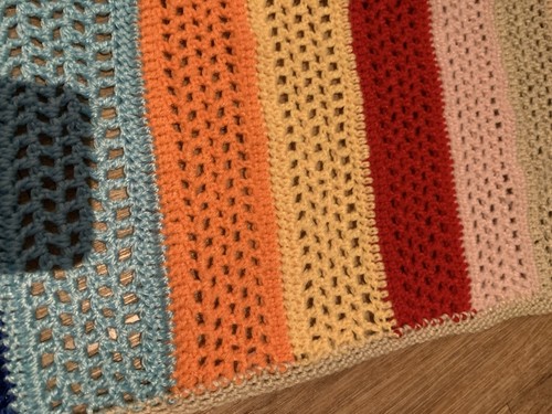 π RETRO Boho - Hand-Crocheted Multicolour / Rainbow Striped Table Runner - Picture 4 of 11