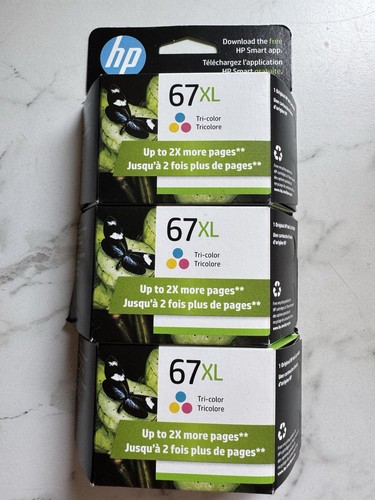 HP 67XL High Yield Tri-color Original Ink Cartridge, (3 Packs) Exp. 2026. New!