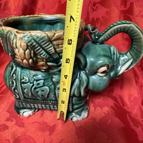 Antique Elephant Trunk Up Planter Ceramic Quig Chinese “Fu” Symbol Large - Picture 5 of 10