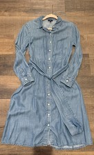 Talbots Denim Shirt Dress Womens Long Sleeve Button Down Belted Casual Size 4