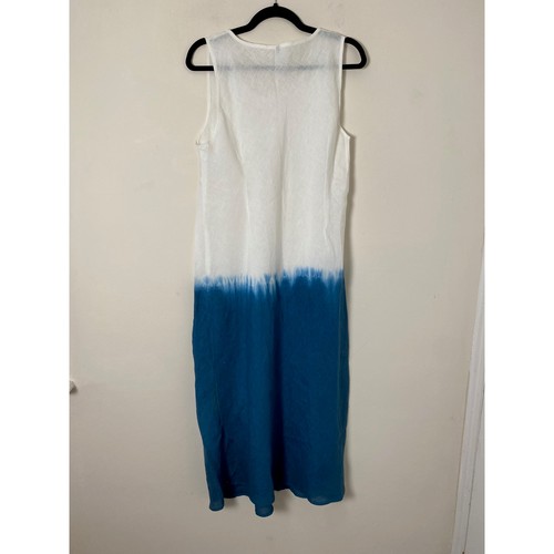 Ladies Linen Dress Size 12 Blue White Midi Dip Dye Sleeveles Excellent Condition - Picture 8 of 9