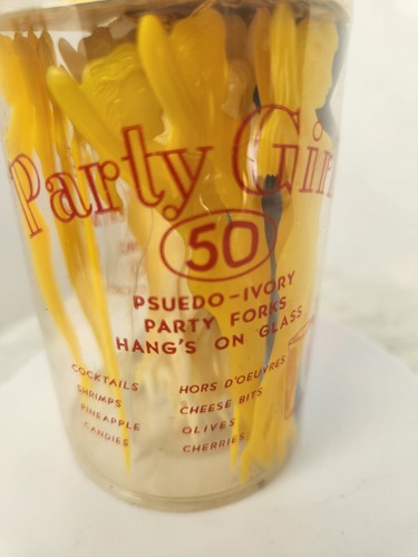 Vintage "Party Girls" plastic-colored Party Forks Cocktail Ivory ~Yellow ~ Blue - Picture 10 of 11