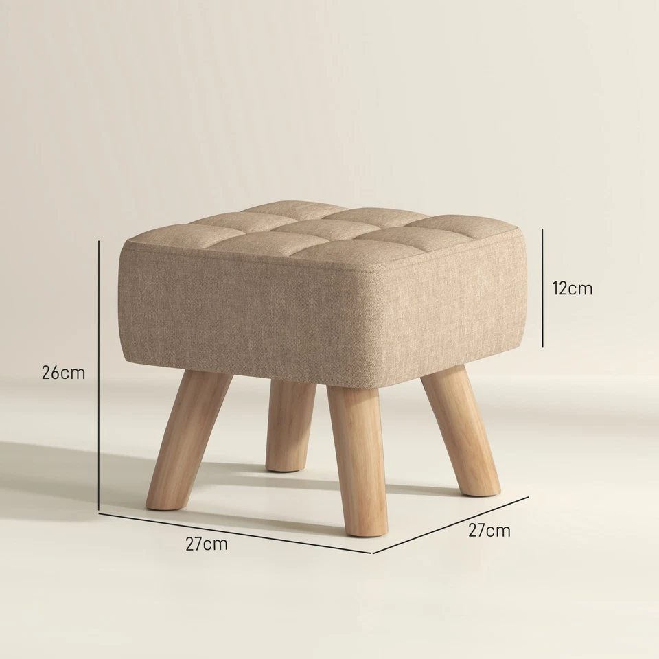 HOMCOM Modern Tufted Footstool, Fabric Foot Rest with Rubber Wood Legs, Brown - Image 3 of 4