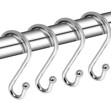 Metal Shower Curtain Hooks Set of 12 – Rust Proof Chrome S Hooks for Curtains &