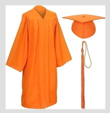 Matte Orange Graduation Cap Gown 5' to 5'2" Tassel High school College READ