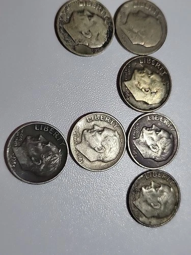 7 Roosevelt Dimes (2)1947,(1)1964, (3)1965, & (1)1974 D