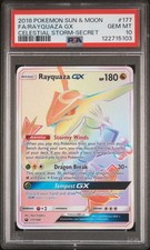 2018 POKEMON SUN & MOON CELESTIAL STORM SECRET #177 FULL ART/RAYQUAZA GX PSA 10