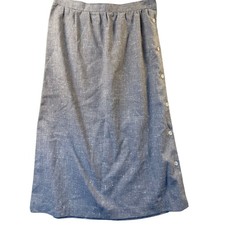 Jack Mulqueen NY Vtg Blue Flecked Button Side Midi Skirt Size 12 Coastal Prairie