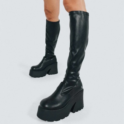Windsor Smith talla 9 Fuse negro imitación cuero hasta la rodilla grueso plataforma calcetín botas - Imagen 2 de 9