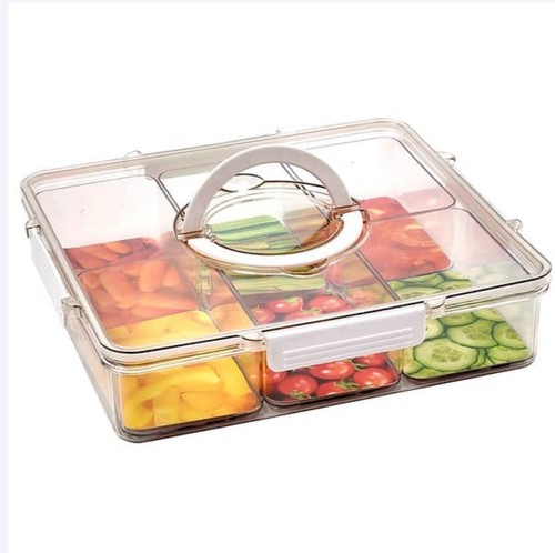 Gourmet Serving Tray Lid Handle & 6 Small Compartments Clear Plastic Containers