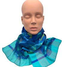 Vintage Liz Claiborne Colorful Long Scarf Approx 10'' x 53'' Floral Blues