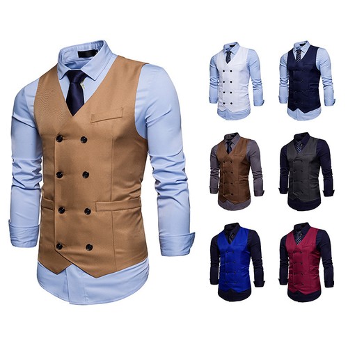Double-breasted formal vest men's casual vest - Picture 2 of 30