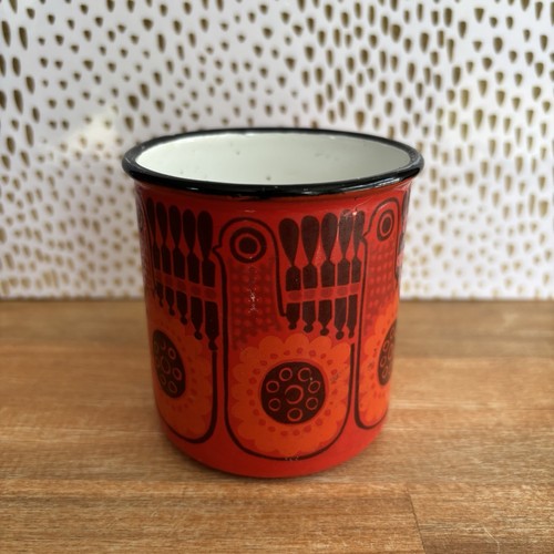 Tazza tazza caffè smaltata FINEL Red Lintu Bird Arabia Finlandia vintage MCM metallo - Foto 2 di 13