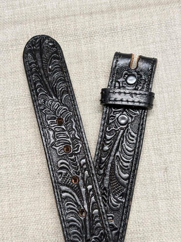 Vintage USA Made TOOLED Buckle Gürtel 32 Handarbeit WESTERN schwarz Leder COWBOY