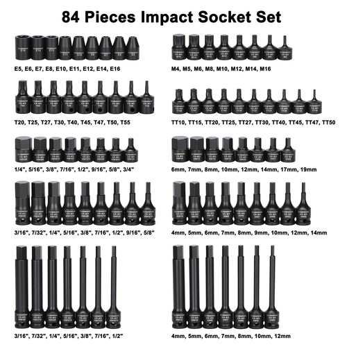 84 Pieces 3/8" Dr. Master Hex & Torx Bit Impact Socket Set, CR-MO, SAE/Metric... - Picture 2 of 8