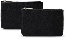 KALIONE 2 Pack Coin Purse, Portable PU Leather Purse Black&Black 
