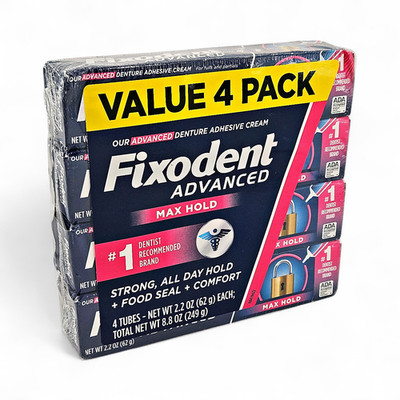 Fixodent Advanced Denture Adhesive, Max Hold, 2.2 oz - 4 Count
