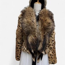 Leopard-print fitted fur jacket with an oversized double fox-fur collar,