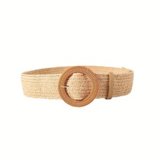 WIDE STRETCHY ELASTIC STRAW BELT light brown round Size M belt length 40 in NEW