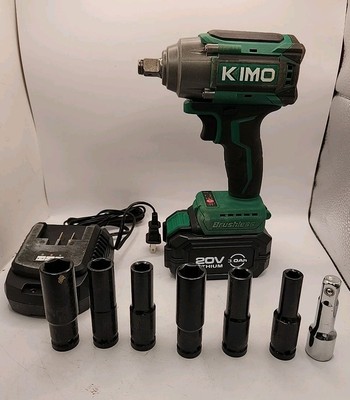 KIMO Brushless Impact Wrench 3000 RPM 1/2'' - 20V Battery Charger 3603B & Case