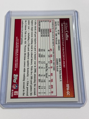 2009 Topps Glen Coffee Rookie Premiere Auto RC #RPA-GC San Francisco 49ers - Picture 2 of 2