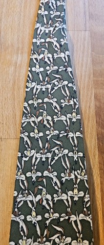 Vintage Retro Warner Bros 1995 Silk Tie Wile E.Coyote Green Free UK P&P - Picture 4 of 11