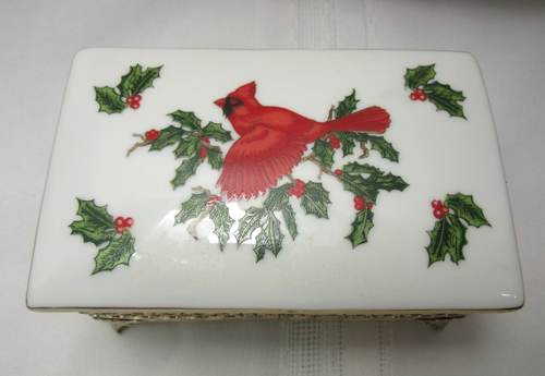 Caja de baratijas vintage Lefton Red CARDINAL #2829 porcelana navideña y tapa de metal - Imagen 17 de 19