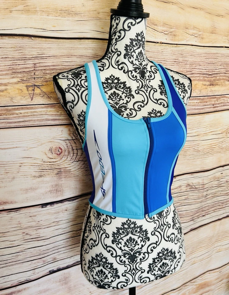 速比涛女式复古蓝色标志色块 2 件装运动泳装 10 码全新无标签 — 第 4/4 张图片