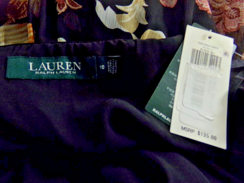 LAUREN RALPH LAUREN Rock Größe 10 Bauern Boho Stufen Midi schwarz geblümt neu mit Etikett - Bild 4 von 4