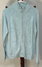 Columbia Women’s Full Zip Sweater Jacket Blue L Cotton Nylon Angora Blend